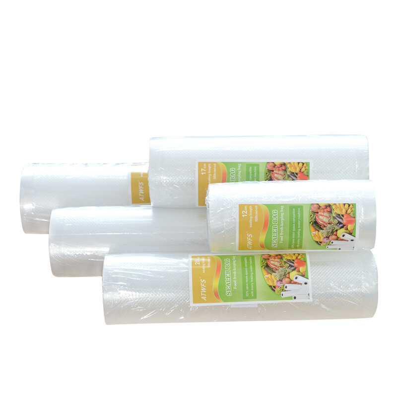 Atwfs rolos de embalagem a vácuo sacos de armazenamento saco plástico vácuo casa aferidor do vácuo alimentos saver 12 + 17 + 20 25 28cm * 500cm 5 rolos/lote