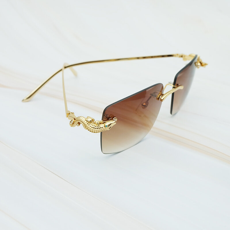 Luxus Sonnenbrille Carter Crocodilian Stil Begrenzte Sonne Glas Graceful Herren Brillen Exquisite Metall Gold Partei Sonnenbrille Für Frauen