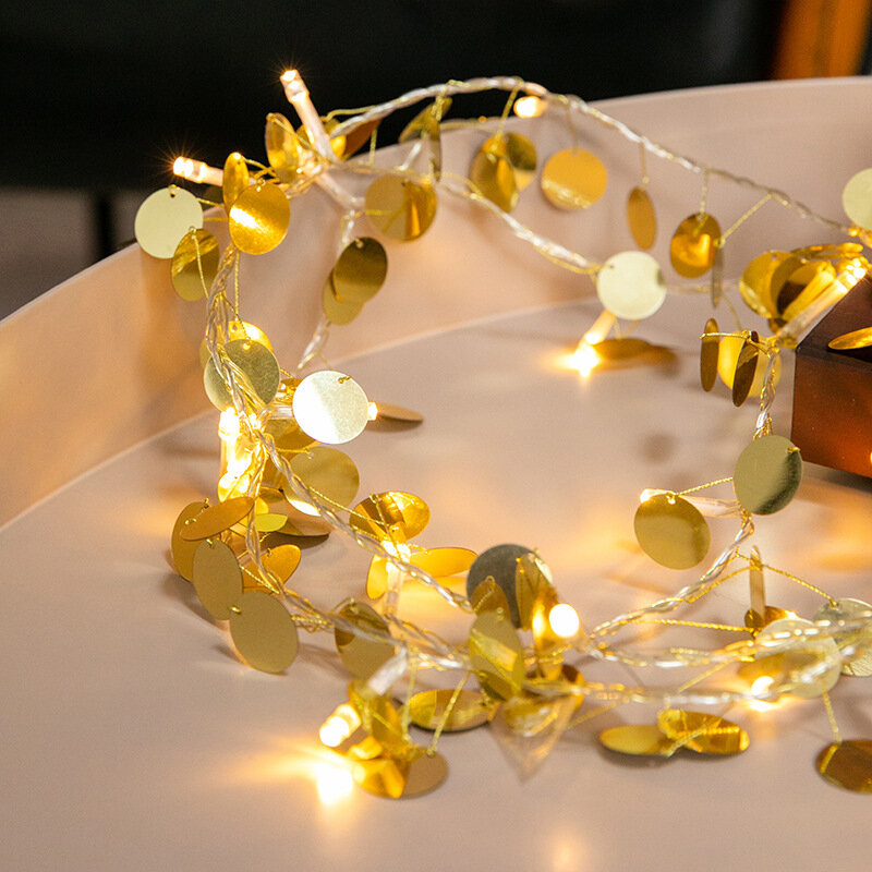 2m ouro cartão de luz led string casamento cordas luzes de fadas natal led menina string luz interior festa guirlanda iluminação luminary