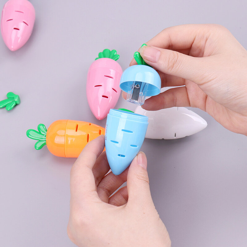 Apontador de lápis criativo formato de cenoura, material de papelaria em plástico para crianças