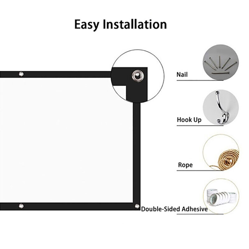 Thinyou 180 Inch 16:9 Projector Screen Roll Up Portable Matte White Wall Mounted with Eyelets for Home Theater Business meeting