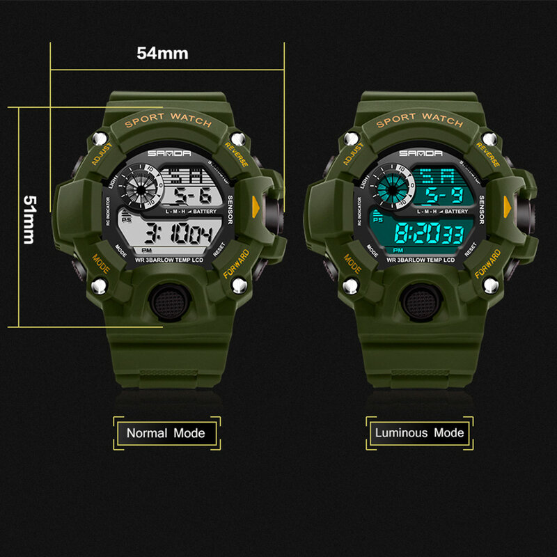 SANDA Brand Watch Men Military Sports Watches Fashion Silicone Waterproof LED Digital Watch For Men Clock Man Relogios Masculino
