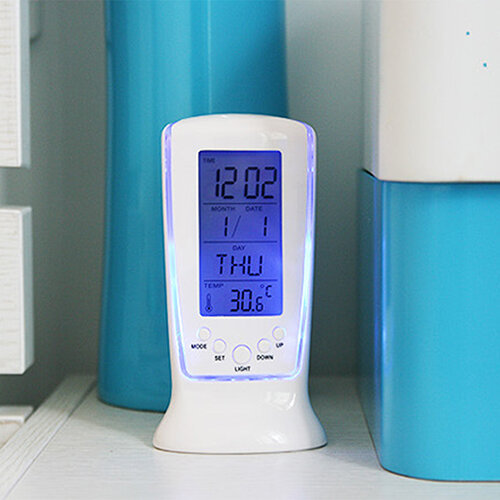 Horloge réveil avec thermomètre et affichage des températures, affichage électronique LED digital, rétro-éclairage bleu,