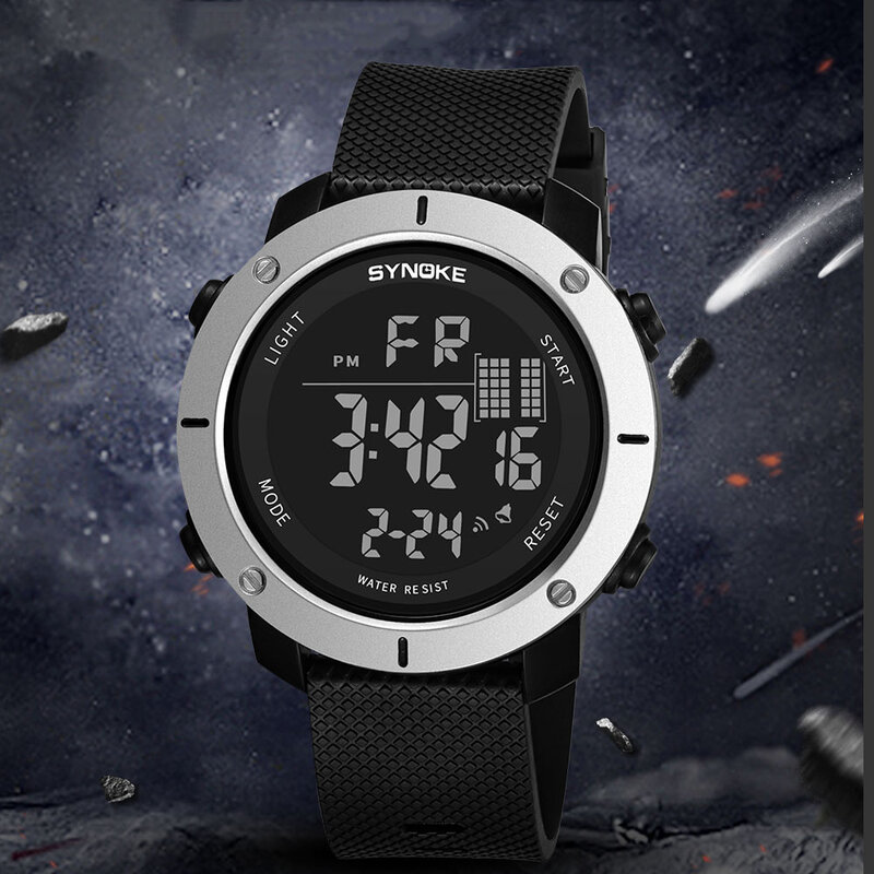 Jam Tangan Olahraga SYNOKE untuk Pria 50M Jam Tangan Digital LED Tahan Air Jam Tangan Elektronik Pria Militer Jam Tangan Pria Jam Tangan Pria