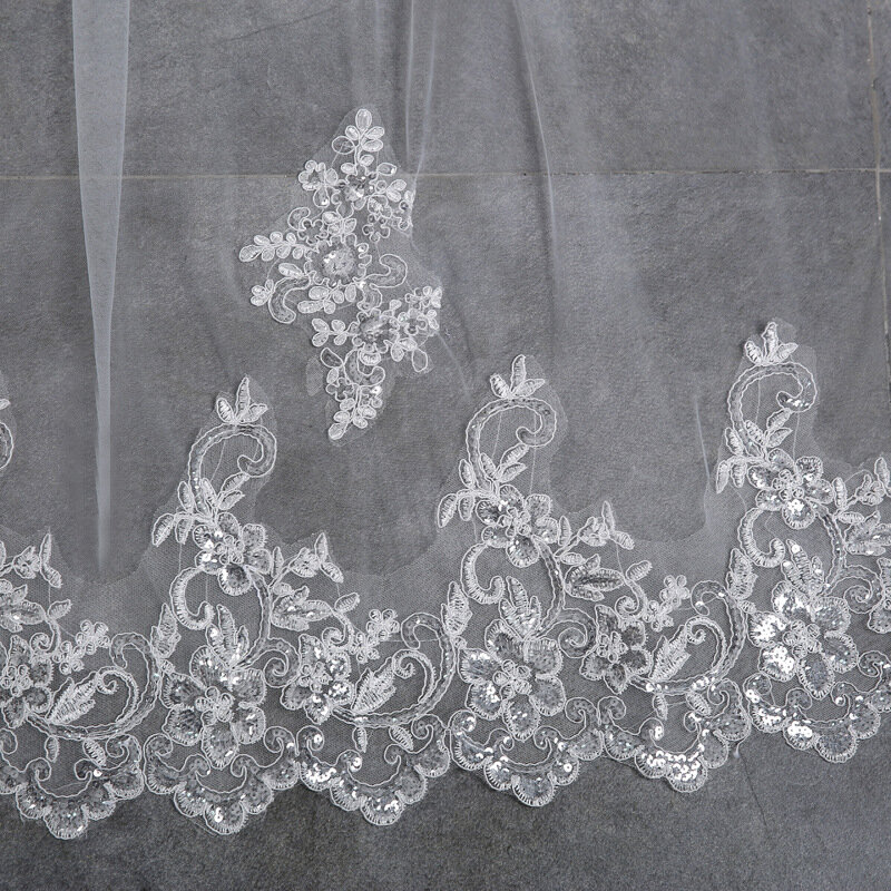 Janevini 로맨틱 대성당 웨딩 베일 화이트 한 레이어 아플리케 가장자리 장식 된 tulle bridal veils with comb complementos boda