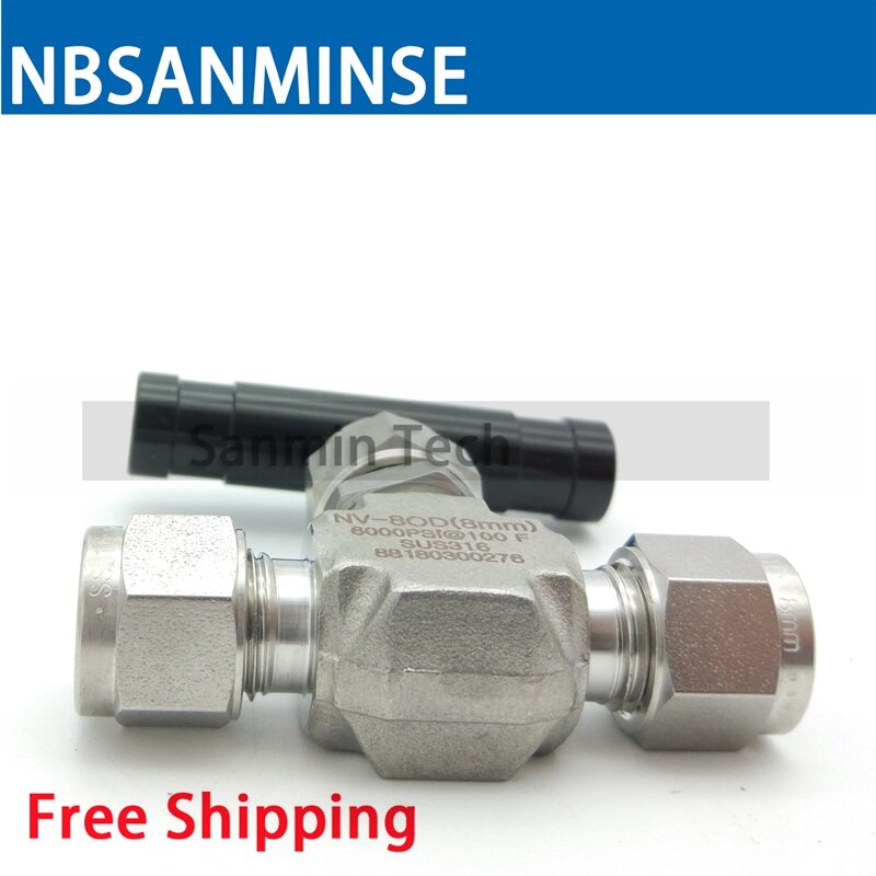 NV Mini Needle Valve Tube End Pipe Valve Pin Stainless Steel Valve 6000 Psi Air Water for Lab Food Clean environment NBSANMINSE