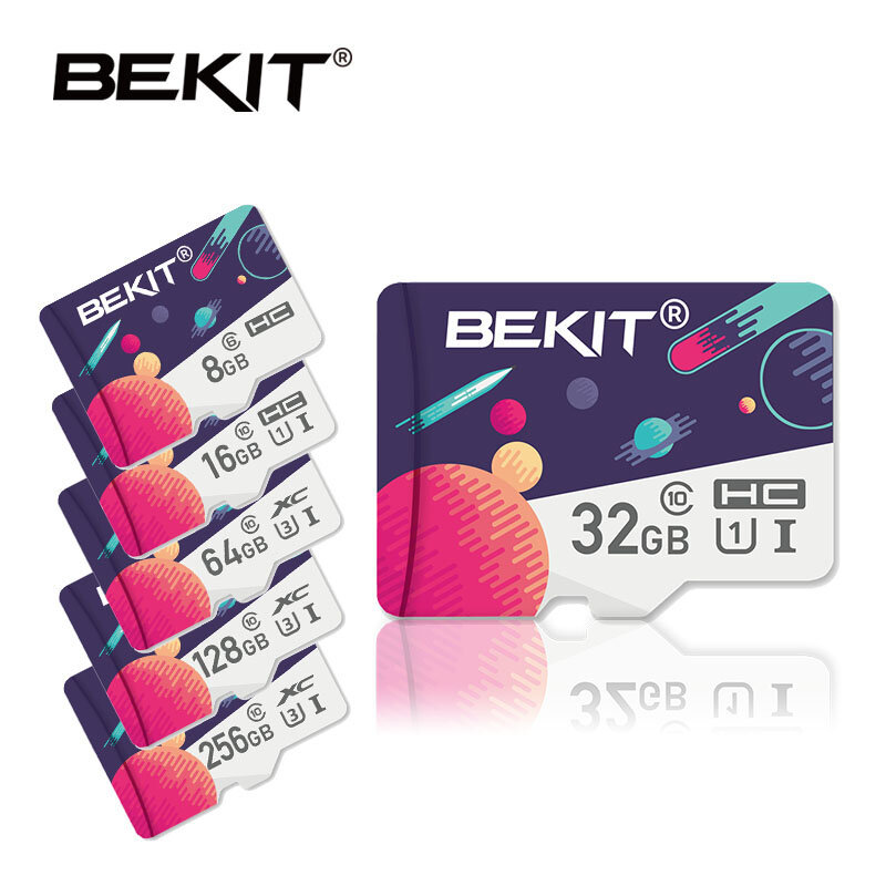 Bekit หน่วยความจำ MiniSD Card 32GB 64GB 128GB 256GB 16GB 8GB TF/SD แฟลชการ์ด SDXC SDHC Class 10 U1/U3แฟลชไดร์ฟการ์ดความจำ