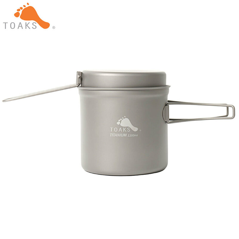 TOAKS CKW-1100 Titanium Outdoor Camping Pan Hiking Cookware Backpacking Cooking Picnic Bowl Pot Pan Set with Folded handle