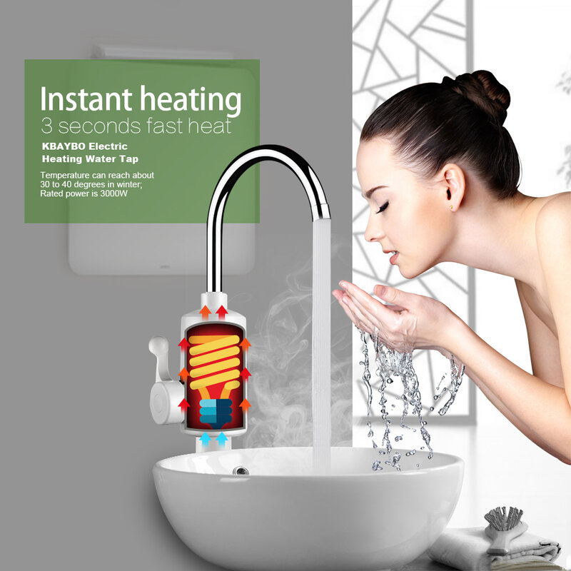 KBAYBO 3000W water heater Bathroom faucet Kitchen Faucet water heater tap One second that is out of hot water