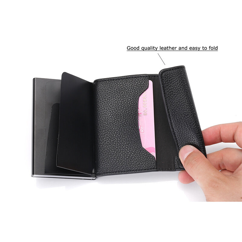 Zovyvol 2021 novo titular do cartão de crédito rfid bloqueio cartão carteira para viagens caixa de alumínio moda couro macio fino caso de cartão