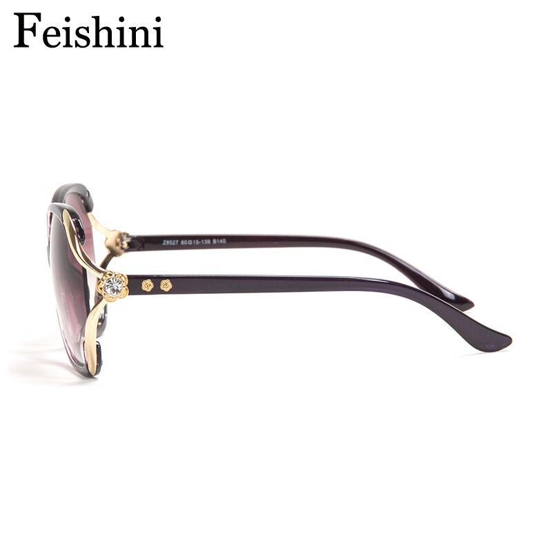 Feishini Quality Fatigue Resistance Oversized Sunglass Luxury Artificial Crystal Ornament Vintage Sunglasses Women Brand Design