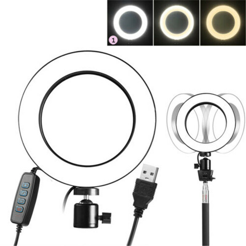 LED 3 Modes 5500K Dimmable Diva LED Ring Light SMD Diffuser Mirror Stand Make Up Studio Camera Ring Light Photo Phone Video 16CM