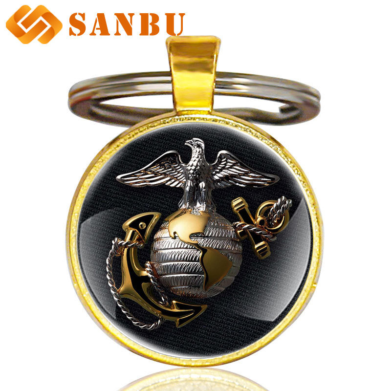Новая мода США морской корпус, стеклянные кабошоны для ключей, классические мужские и женские кольца для ключей, ювелирные подарки