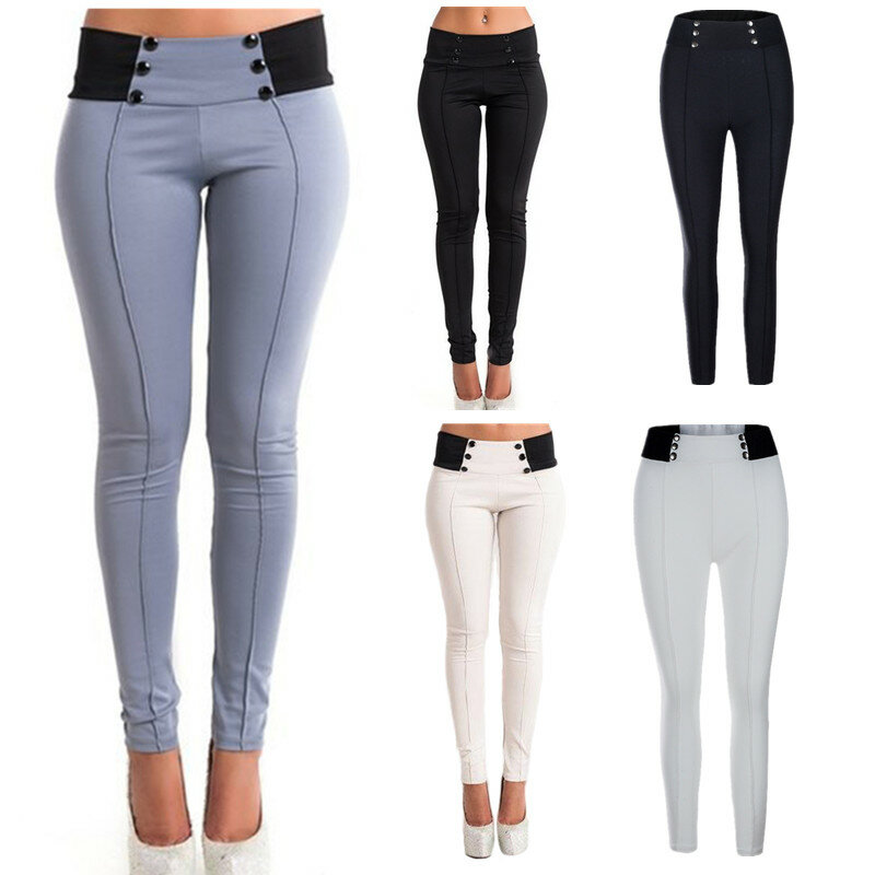 2019 New Slim Fit Pencil Pants Womens High Waist Long Trousers Leggings Pants Women's Solid Sling Cotton Full Length Trousers