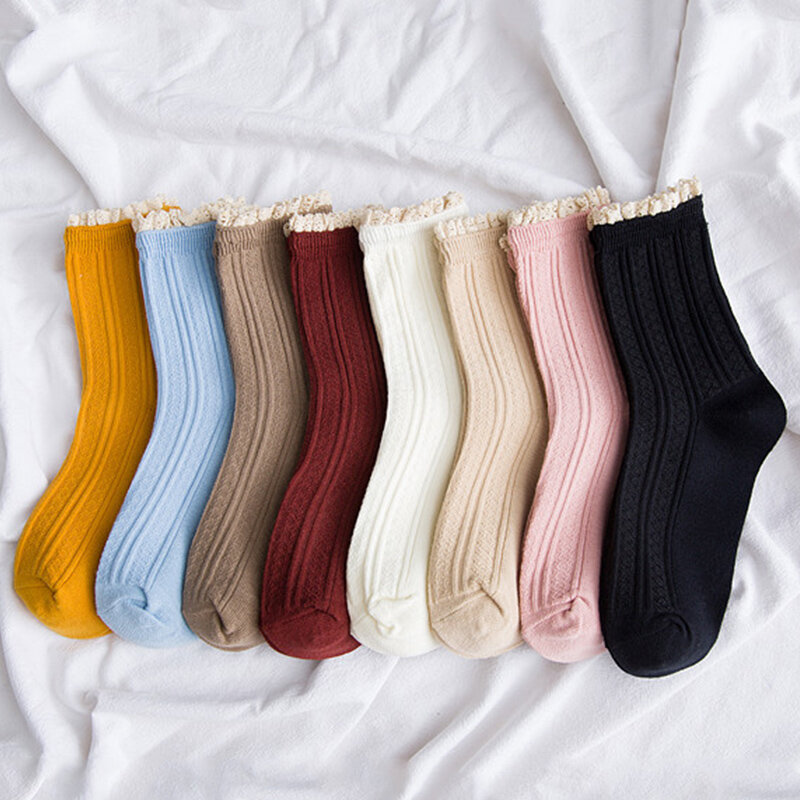 Calcetines con volantes para Mujer, calcetín Kawaii, Calcetines blancos, Calcetines japoneses