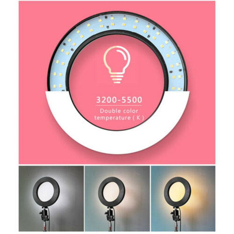 LED 3 Modes 5500K Dimmable Diva LED Ring Light SMD Diffuser Mirror Stand Make Up Studio Camera Ring Light Photo Phone Video 16CM