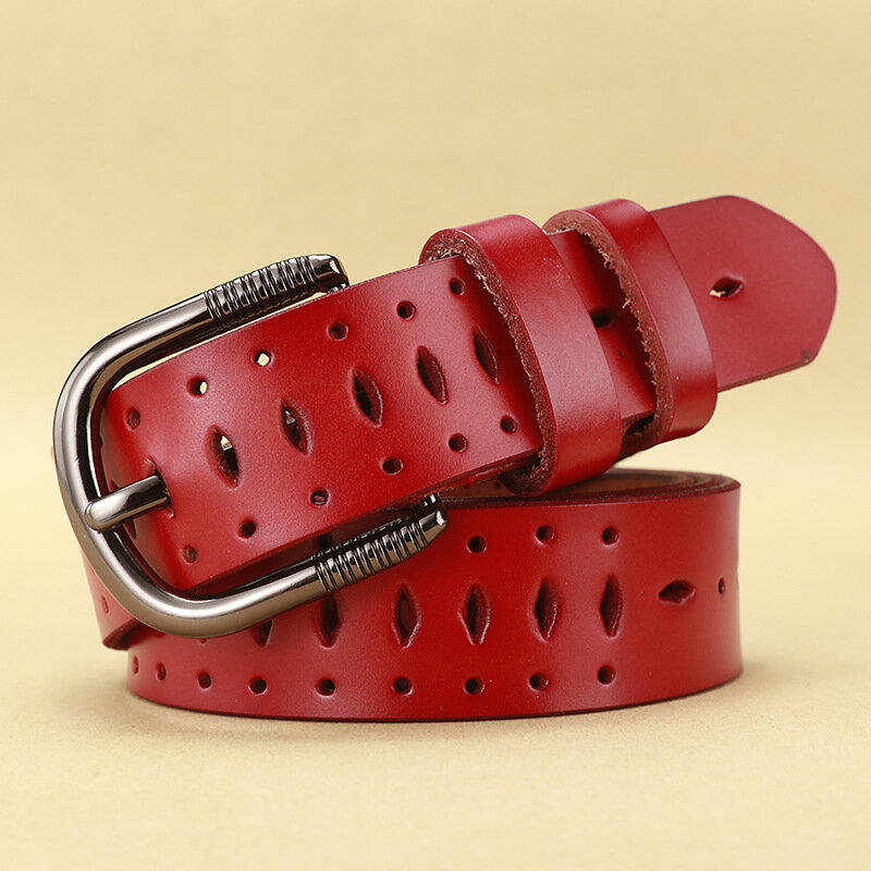 Cinturones de cuero genuino para mujer, correa de alta calidad con hebilla de Pin fino, segunda piel de vaca