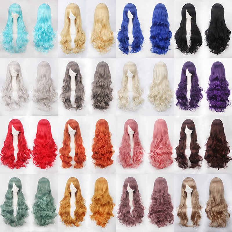 ccutoo 80cm/32inch 30 colors Curly Long Full Bangs Synthetic Hair Heat Resistance Fiber Cosplay Costume Wigs For Halloween Party