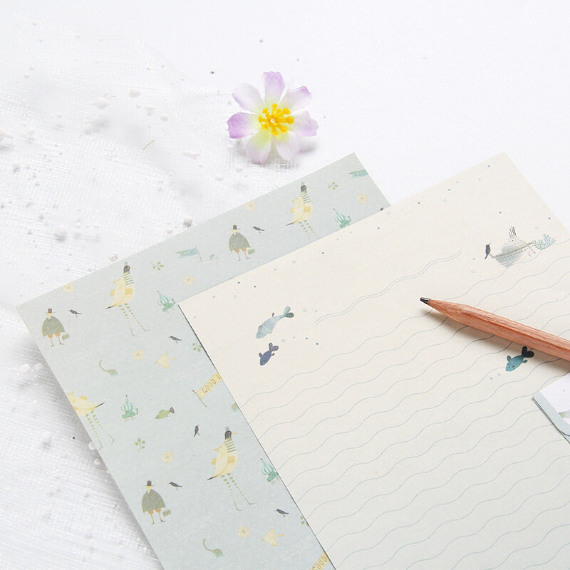 아름다운 꽃 선물 편지지 귀여운 만화 사무 용품 6 피스, 편지지 + 3 피스 봉투, 크리에이티브 편지지