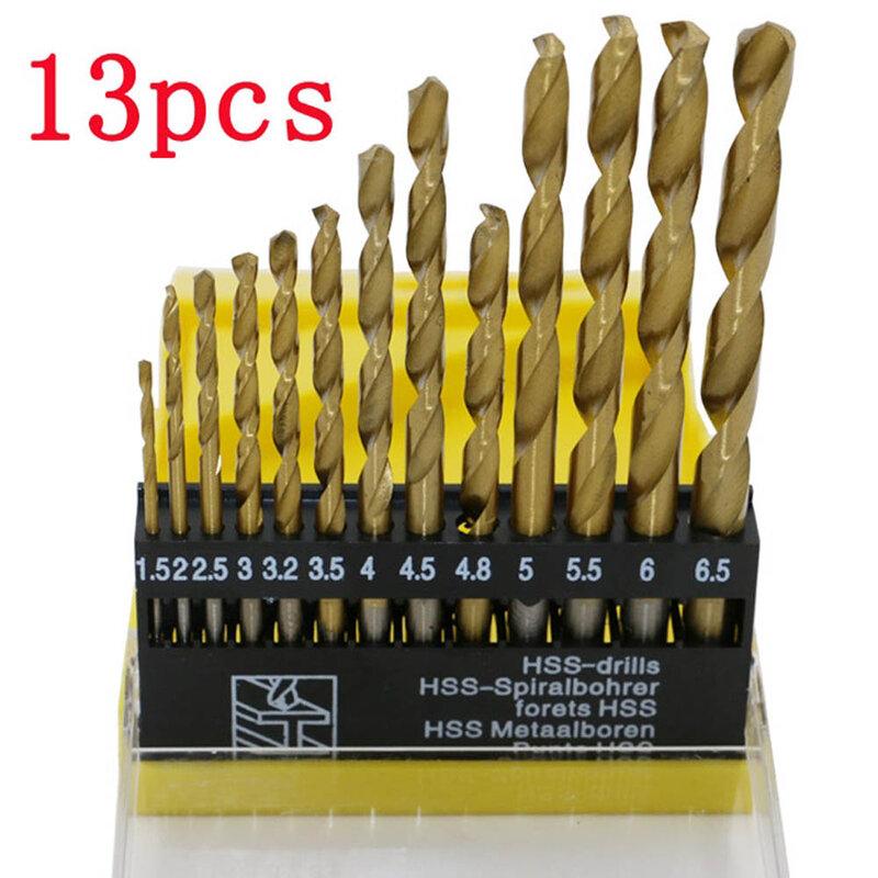 13PCS HSS 1,5-6,5mm Schnell Ändern Runde Schaft Beschichtet Titan Twist Drill Bit Set Holz Metall Holz bohren Werkzeug