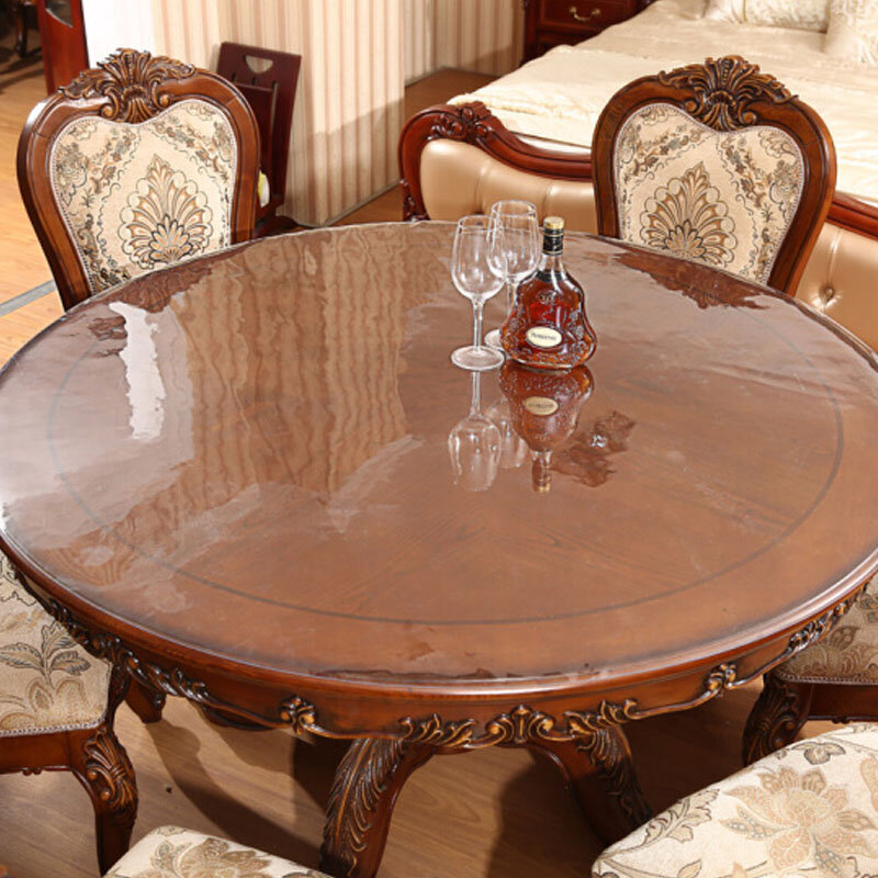 Nebuloso transparente toalha de mesa à prova dwaterproof água redonda pvc pano de mesa cozinha padrão óleo capa de mesa de vidro pano macio mesa de jantar esteira