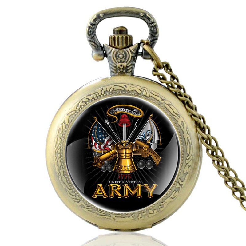 黒クラシック米国陸軍ロゴクォーツ懐中時計クラシック男性女性ペンダントネックレス腕時計ギフト
