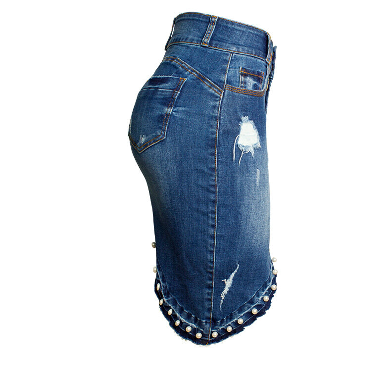 Посылка ская джинсовая юбка с жемчужинами, нестандартная джинсовая юбка с жемчужинами, джинсовая юбка большого размера с дырками, джинсова...