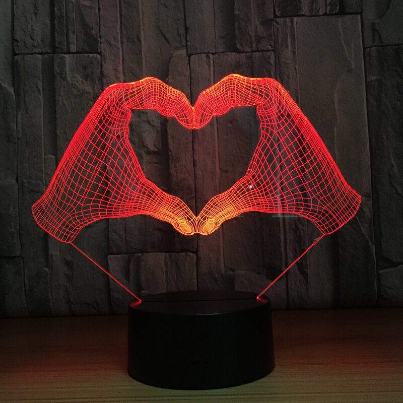 Lámpara Led de mesa para niños y niñas, luz nocturna 3D con gesto amoroso, interruptor de toque remoto, 7 colores, regalo para Amiga