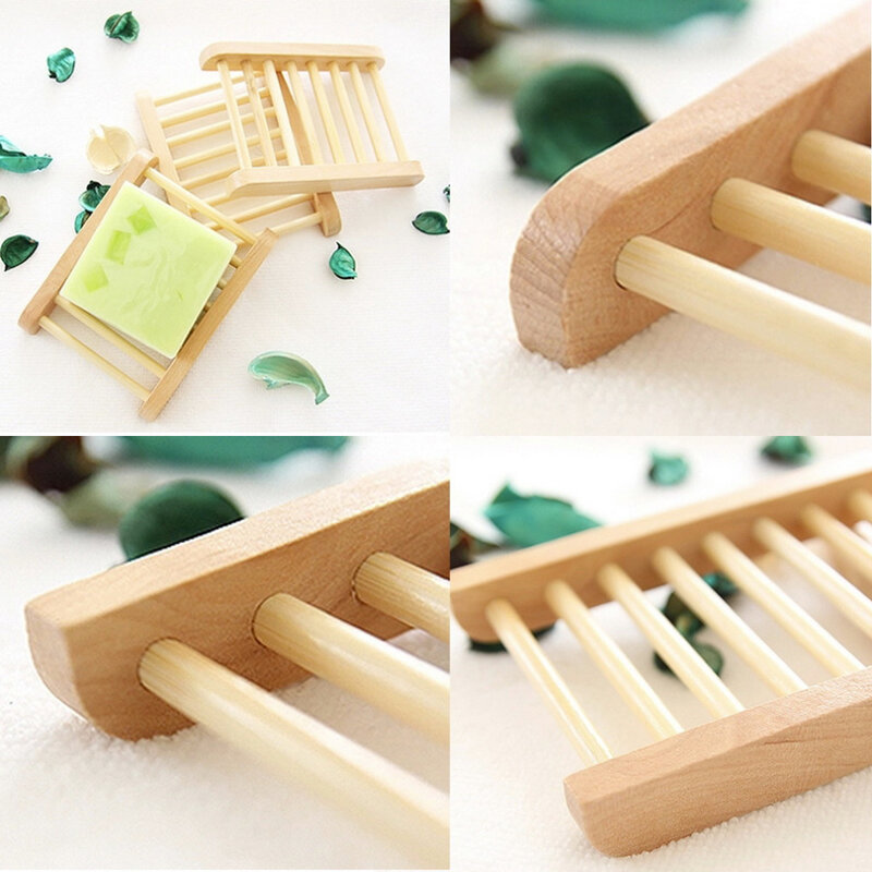 Natural  Wood Soap Dish Wooden Soap Tray Holder Storage Soap Rack Plate Box Container for Bath Shower Plate Bathroom
