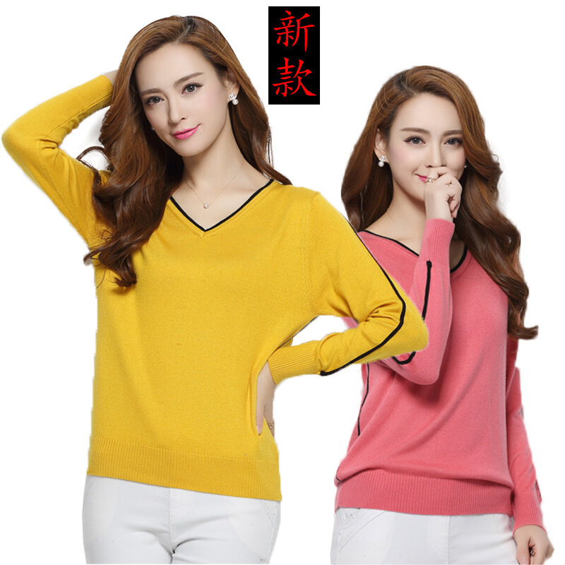 Spring and autumn Boutique  women's new cashmere sweater fashion V-neck sweater loose fashion wild bottom sweater TB1816