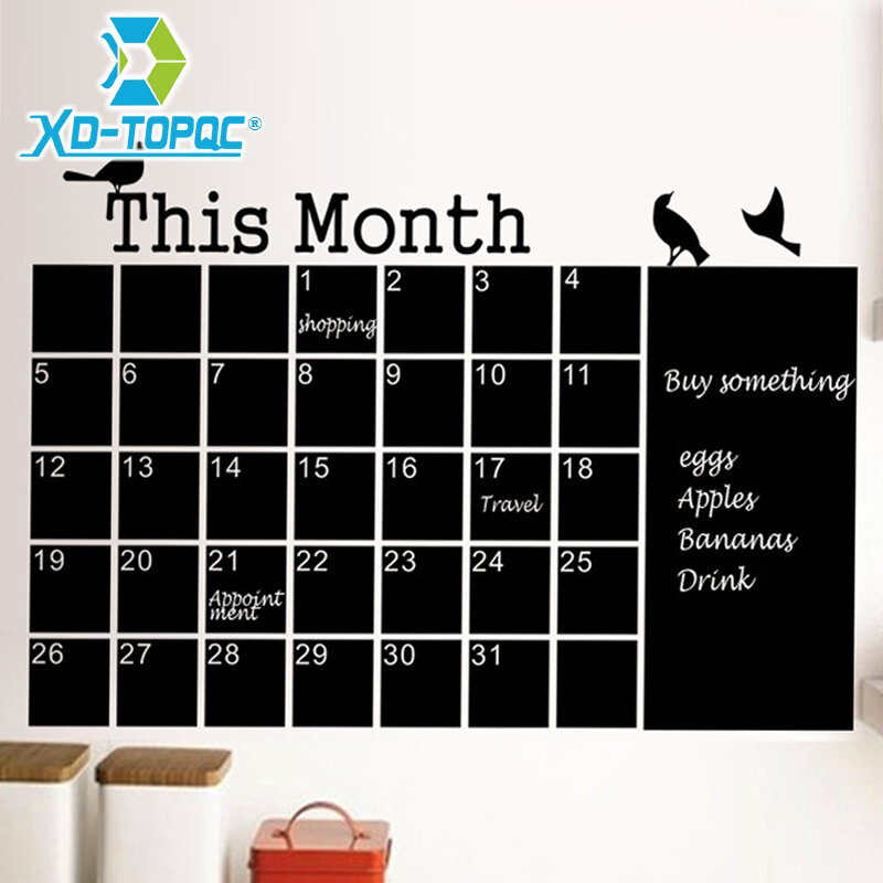Kalender Dinding Stiker Kantor Papan Tulis PVC Yang Dapat Dilepas Tulis Bulan Rencana Memo Hitam Papan Pesan Gratis Pengiriman