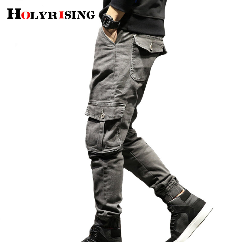 Мужские джинсы с карманами Holyrising, серые повседневные брюки с большими карманами, джинсы-карго, размеры 28-42, 18856-5, для лета и осени