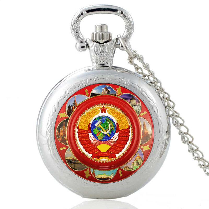 ¡Novedad! clásico reloj de bolsillo de cuarzo con forma de martillo hoz soviético de Rusia para hombre y mujer, CCCP colgante para collar, Relojes