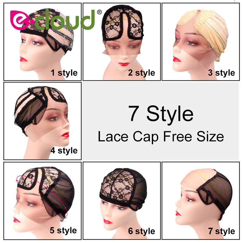 55cm/21.6 inch 5-10pcs 7 Style Hair Net Wig Caps for Making Wigs Stretch Lace Weaving Cap Adjustable Straps DIY Lace Wig Caps