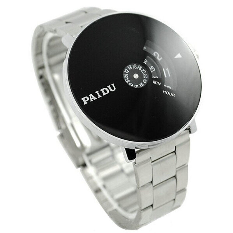 Moda de Luxo Da Marca De Relógios de Prata Inoxidável Banda PAIDU Relógio de Pulso de Quartzo Preto Turntable Disque Relogio Relógio de Presente dos homens A7