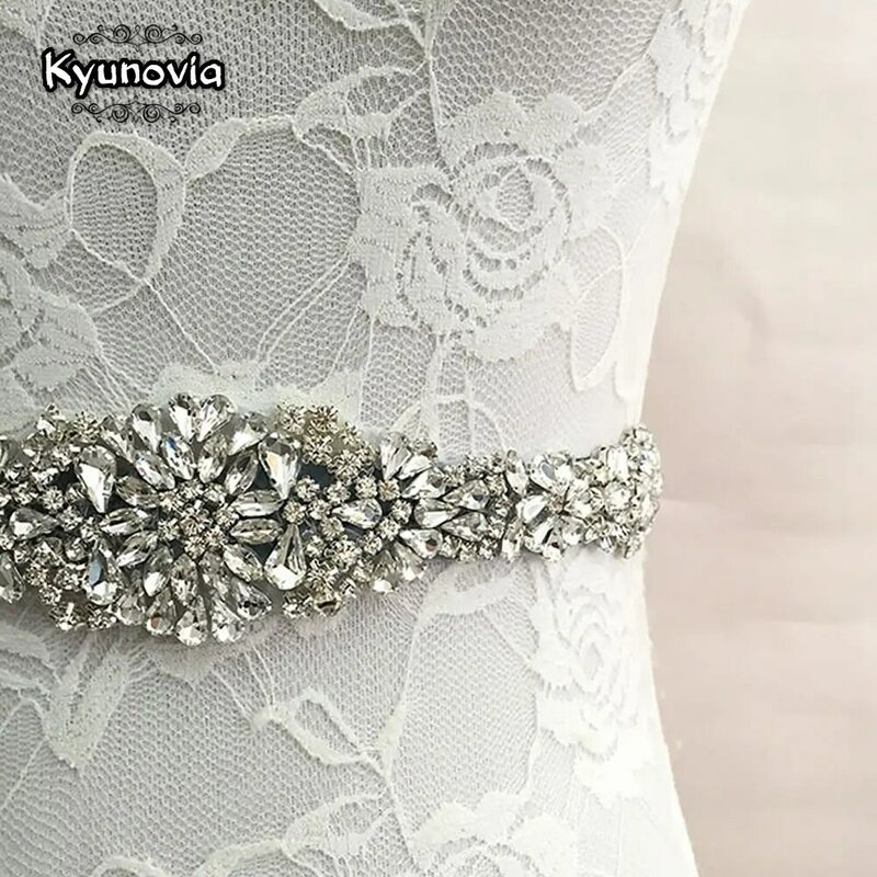 Пояс для свадебного платья Kyunovia FB19, атласный пояс со стразами, стразы, свадебные аксессуары
