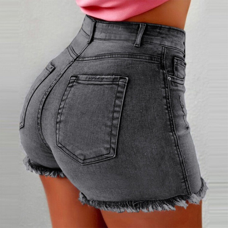 Shorts feminino com borla, calção jeans de cintura alta e rasgado, novo, 2019