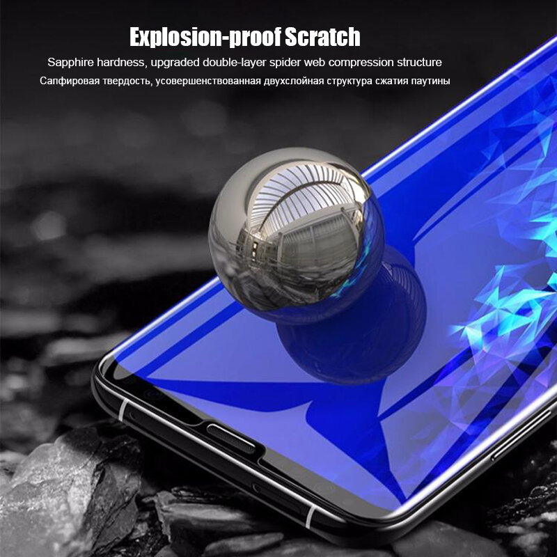 Protecteur d'écran pour Samsung Galaxy S8 S9 Plus, Film de couverture à colle complète en verre trempé 6D UV pour Galaxy Note 9 8