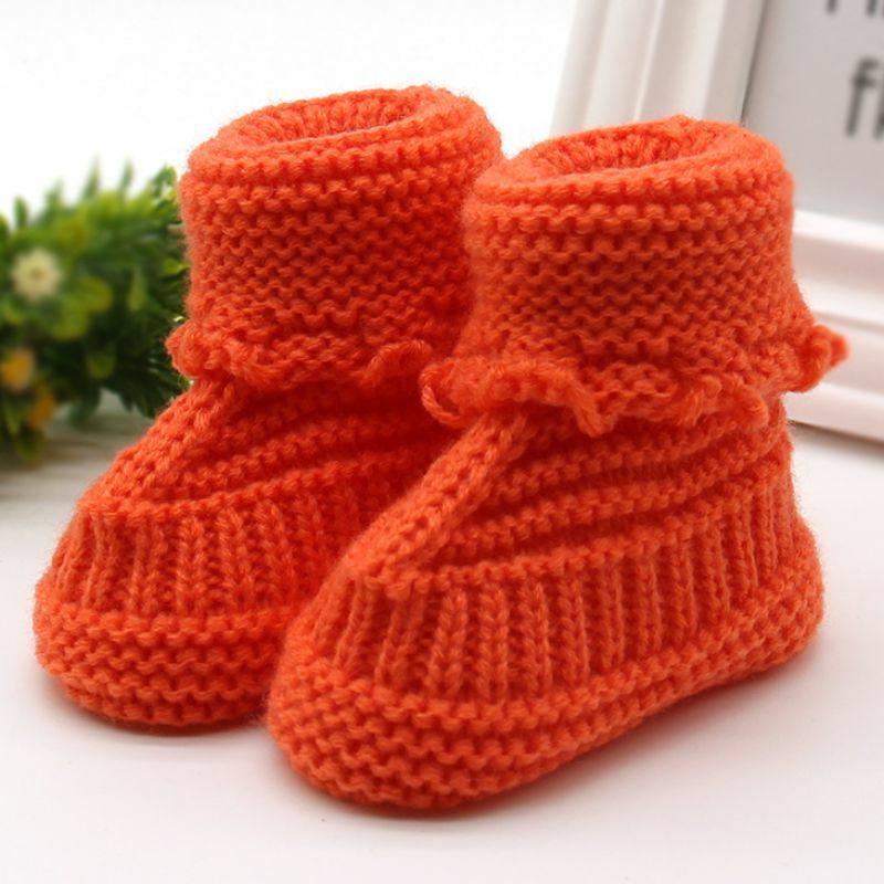 Bota infantil de crochê, 0-6m, de lã, com laço, para menino, menina, sapato de berço, quente, inverno