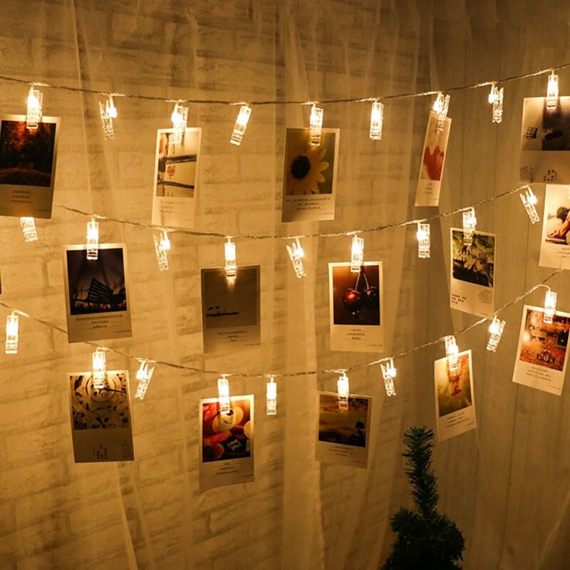 Guirnalda de luces decorativas para el hogar, guirnalda colgante de pared con Clip de foto, batería de 1,5 M-5M, 10-50LEDs, luces de Navidad para fiesta y vacaciones