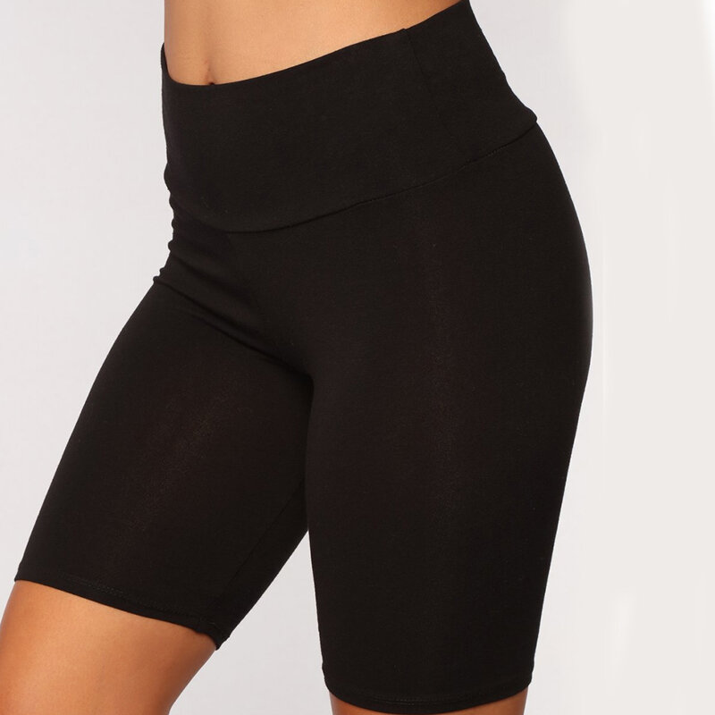 Pantalones cortos de Fitness para mujer, Shorts informales ajustados de cintura alta, de verano, hasta la rodilla, color negro, ropa de calle