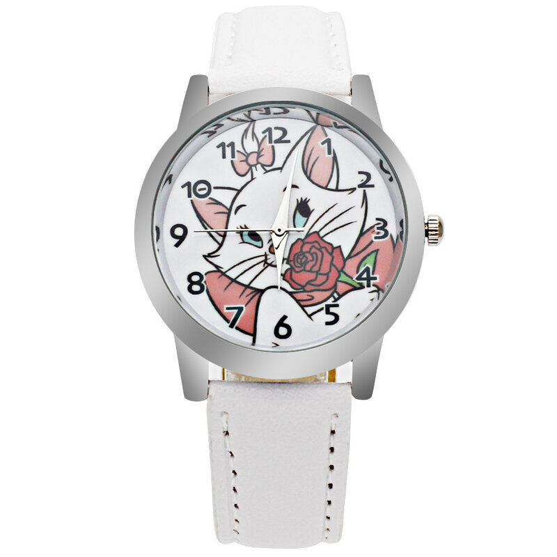 Luxe Merk kinderen Horloge Kitten Cartoon Jongen Quartz Klok Studenten Kerst Relogio horloge Casual Meisje Lederen Horloge
