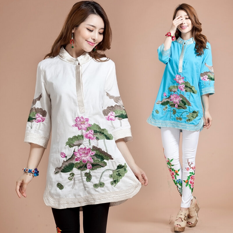 New Women Blouse Spring Autumn Tang Suit Traditional Chinese Top Mandarin Collar cotton Linen Cheongsam Blouse Chinese Style Top