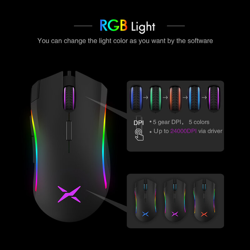 Delux M625 PMW3360 Sensor Gaming Mouse 12000DPI 12000FPS 7 Buttons RGB Backlight Optical Wired Mice with Fire Key For FPS Gamer