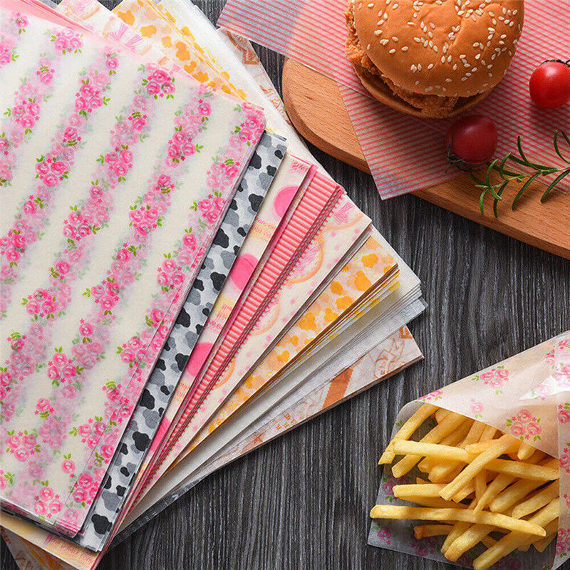 50 pz lotto carta cerata Food Grade grasso carta involucri alimentari carta da imballaggio per pane Sandwich hamburger patatine fritte carta oleosa strumenti di cottura