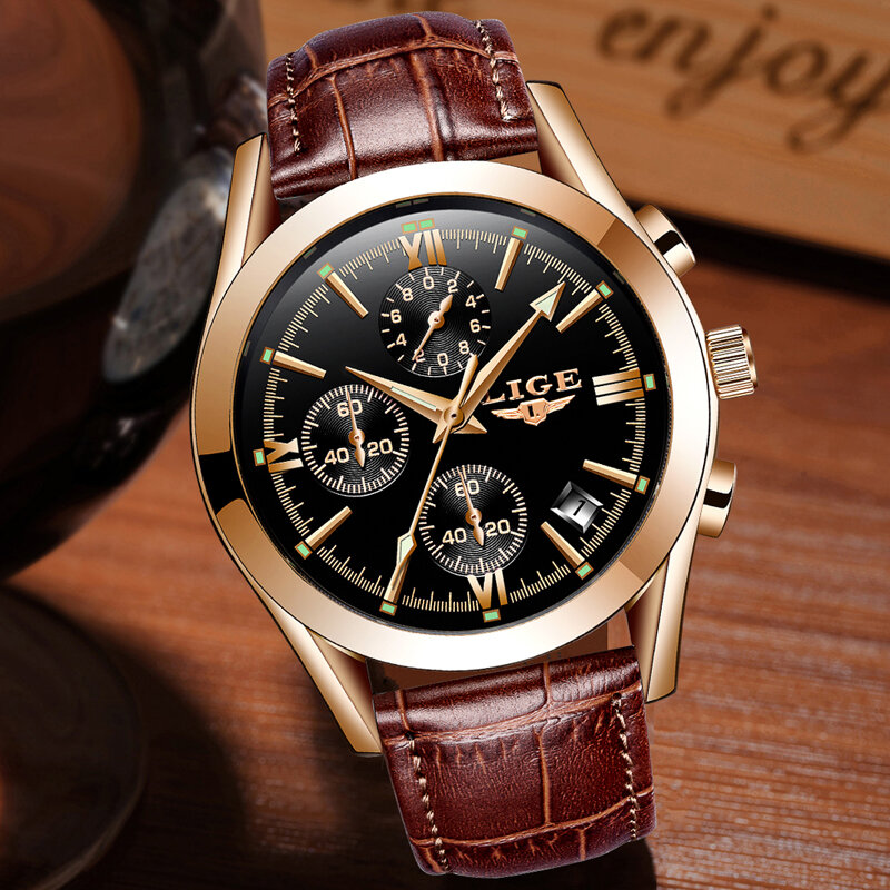 2022 LIGE zegarek mężczyźni Sport moda Quartz zegarek ze skórzanym paskiem męskie zegarki Top marka luksusowe wodoodporny zegarek biznesowy Relogio Masculino
