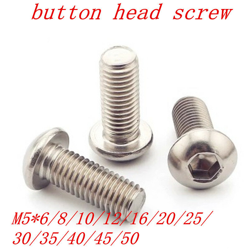 Tornillo de cabeza de botón de M5, Perno de acero inoxidable SUS304, longitud de 6mm a 80mm, 5-10 A2-70, iso7380