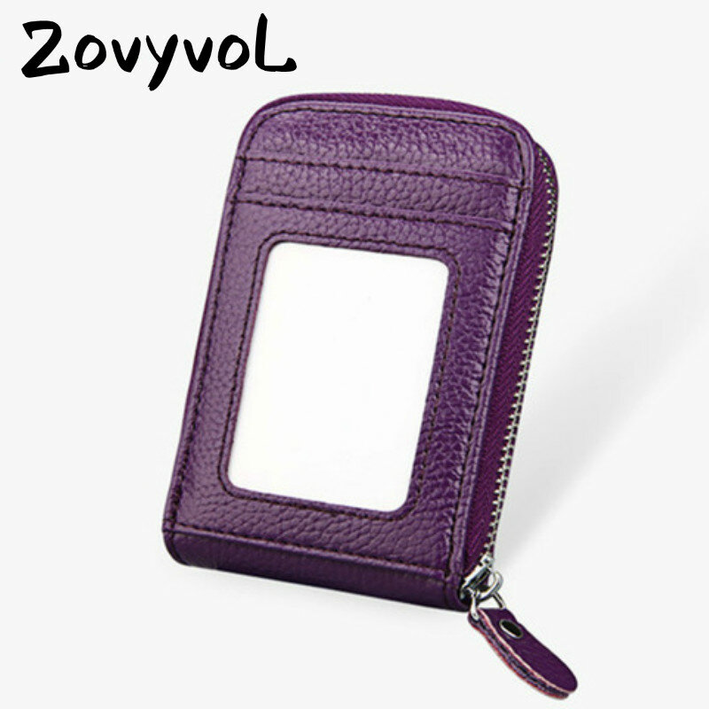ZOVYVOL-billeteras de bloqueo de 11 colores con cremallera, portatarjetas de crédito y identificación, de cuero genuino, unisex, 2021