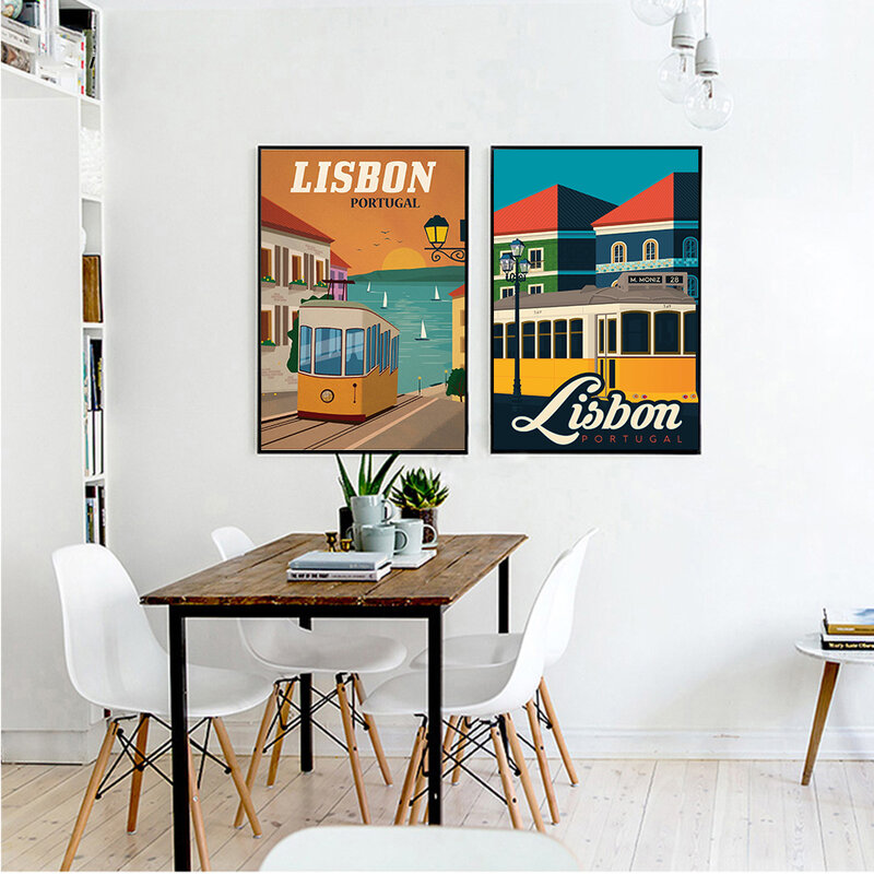 AAHH Lissabon Illustration Malerei Quadro Leinwand Malerei Druck auf Leinwand Nordic Kunst Bild für Wohnzimmer Wohnkultur Keine Rahmen