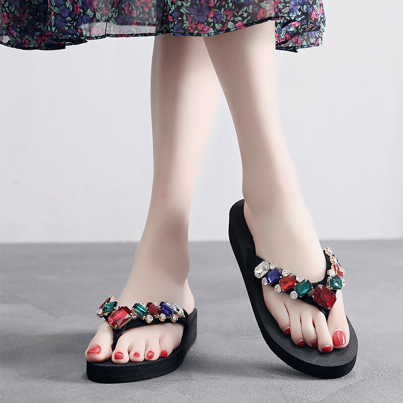 Zapatos de playa negros para mujer, sandalias de cristal blancas, rojas y púrpuras, con plataforma impermeable, zapatillas hechas a mano con cuñas, 2019
